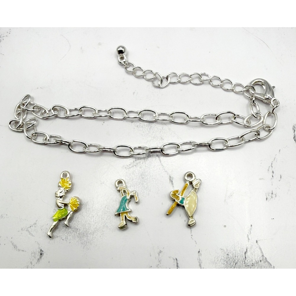 New Cheerleader Charm Anklet Set Silver Chain Adjustable 9–11" Beach Jewelry